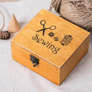 Compact Needle Money Box Sewing Kit in Wooden Design